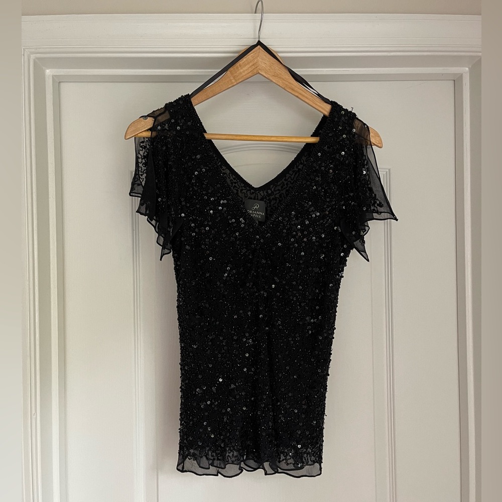 Adrianna Papell Beaded Silk Blouse Sz M
